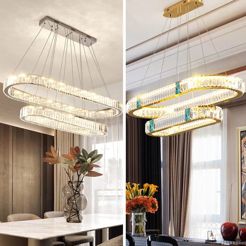 Afralia™ Luxury Oval Crystal Chandelier Pendant Light Suspend Lamp