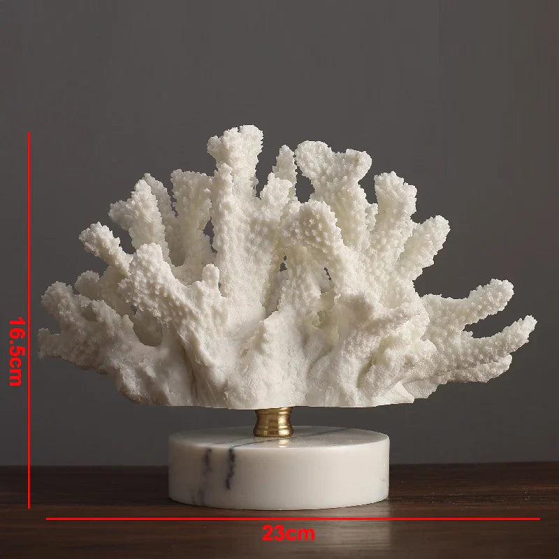 Afralia™ White Coral Decoration on Marble Base: Elegant Resin Craft for Home & Wedding