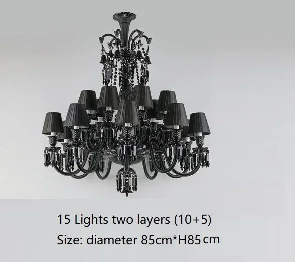 Afralia™ Black Crystal Chandelier: Luxury Lighting for Villa Hotel, Living Room, Dining Room