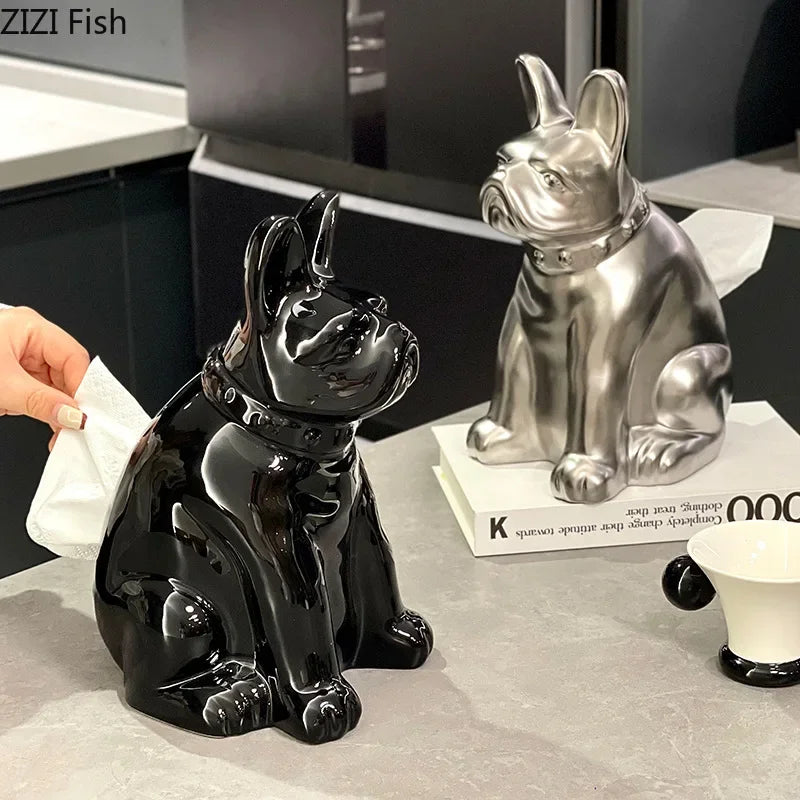 Afralia™ French Bulldog Ceramic Tissue Box - Creative Desk Decoration for Home and Office