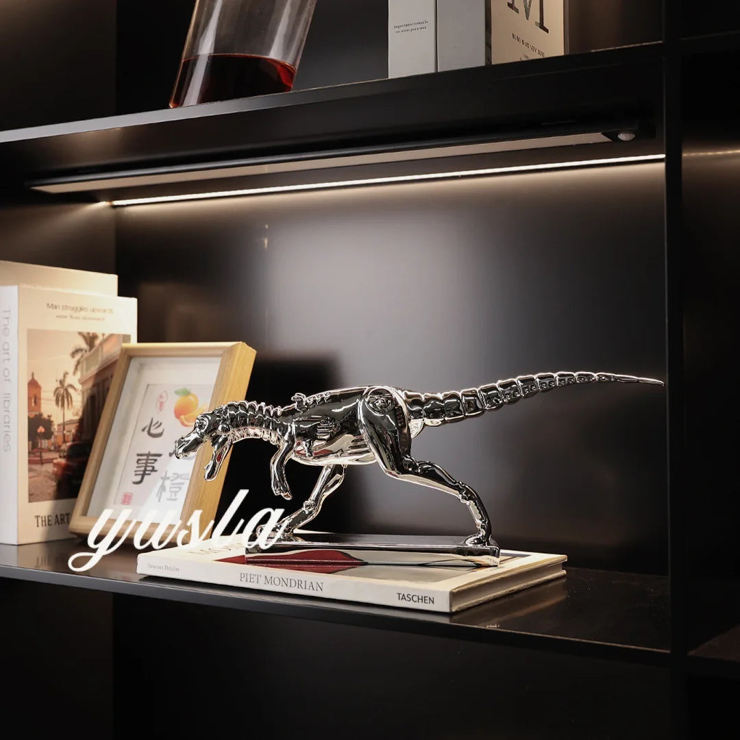Afralia™ Silver Tyrannosaurus Rex Dinosaur Skeleton Ornament Home Decor Figurine