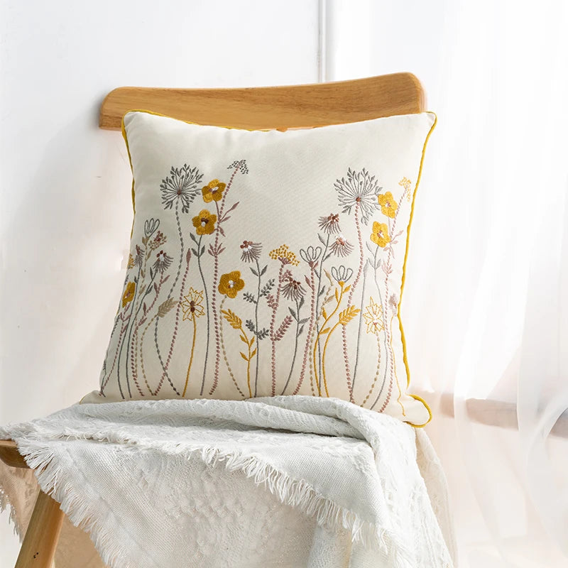 Afralia™ Nordic Style Embroidery Flower Pillow Cushion - 100% Cotton