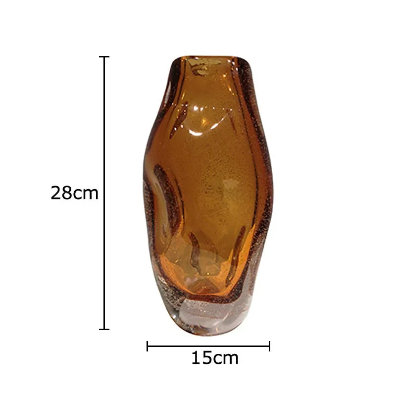 Afralia™ Amber Glass Vase & Artificial Flower Desk Decoration for Room Aesthetic