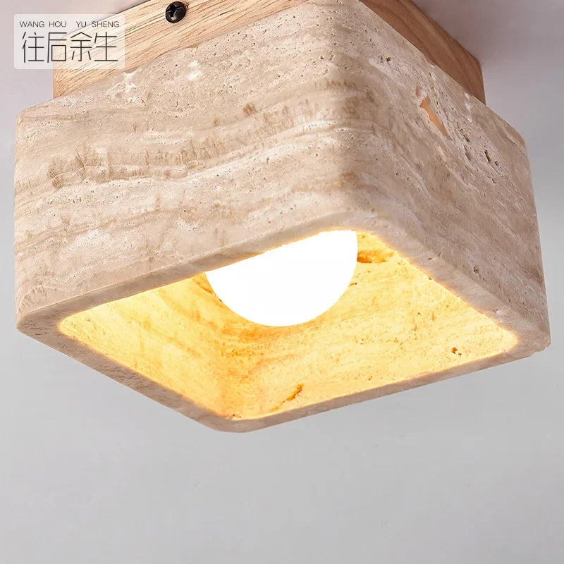 Afralia™ Travertine Stone Ceiling Lamp with E27 LED Bulb for Living Room