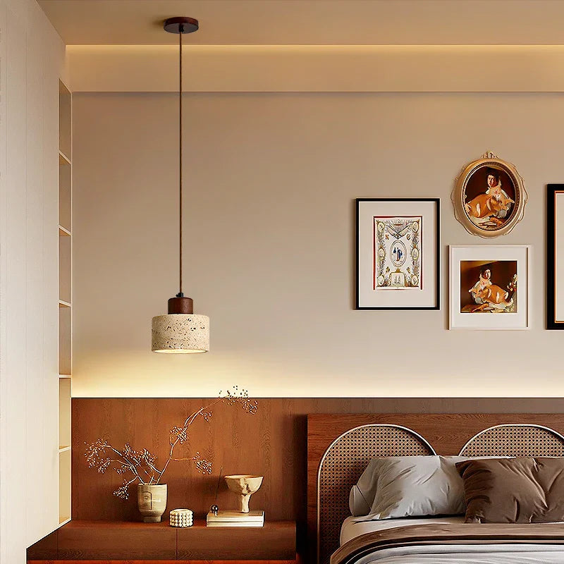 Afralia™ LED Pendant Light: Modern Nordic Wood Canopy Yellow Travertine Luminaire