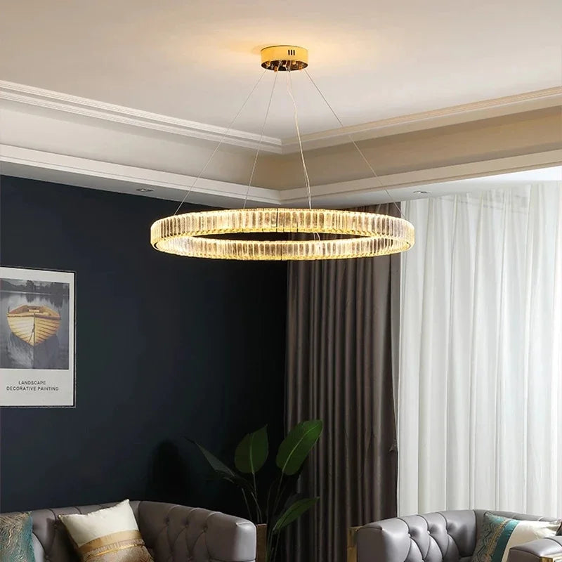 Afralia™ Luxury Crystal Round Pendant Chandelier for Living Room & Bedroom