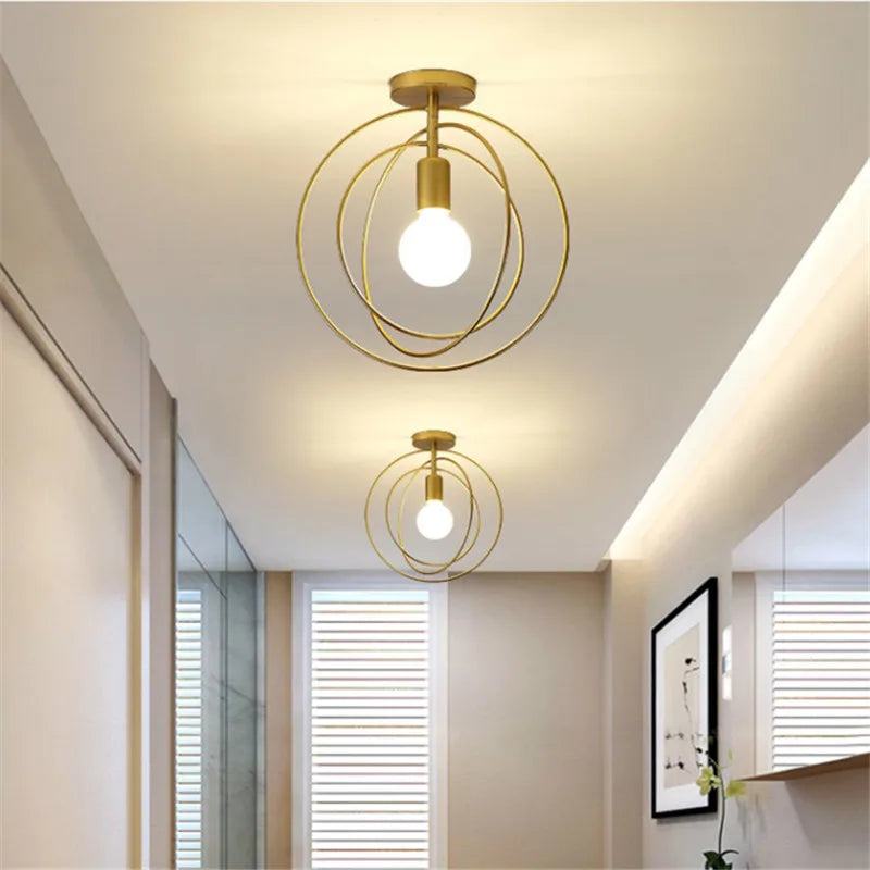 Afralia™ Nordic Circle Star Ceiling Lamp Modern E27 Copper Interior Light