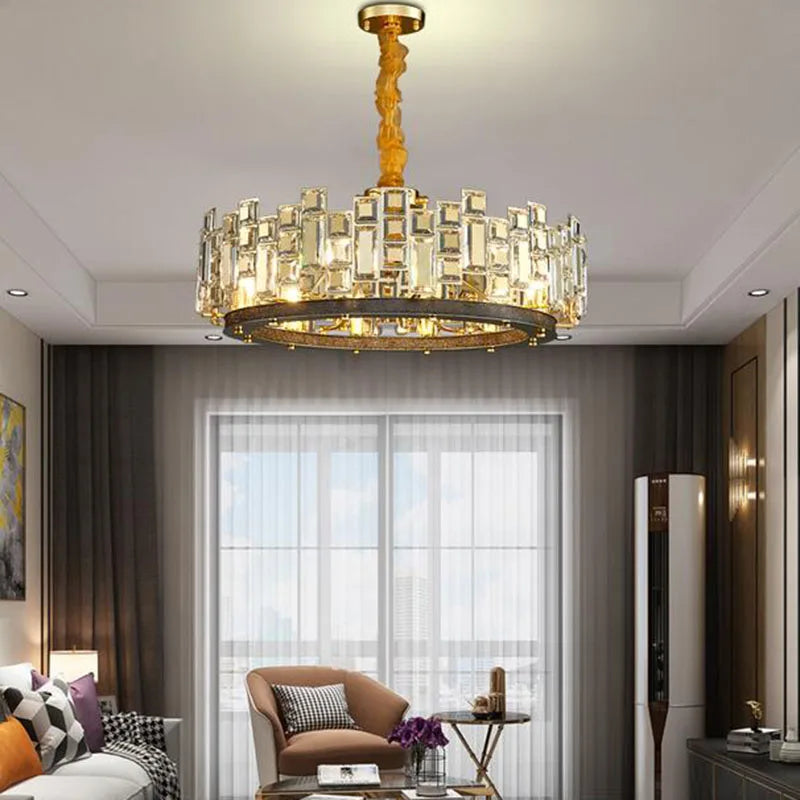 Afralia™ Gold Chain LED Crystal Chandelier for Luxurious Living Room Lighting