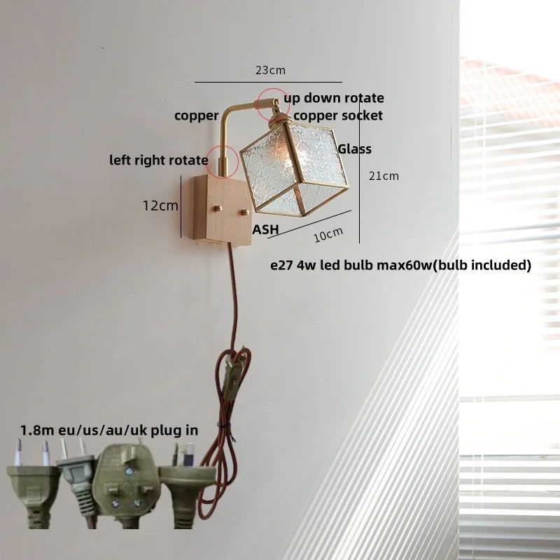 Afralia™ Vintage LED Wall Lamp Sconce with Rotatable Glass Shade & Pull Chain Switch