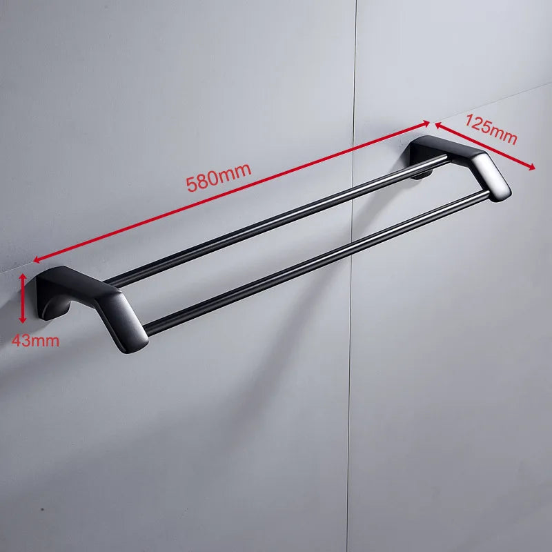 Afralia™ Matte Black Stainless Steel Double Towel Shelf Rack Holder