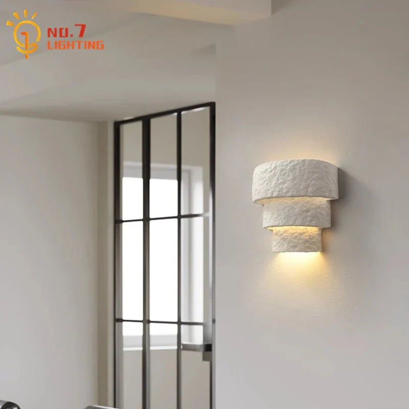 Afralia™ Bauhaus White Gypsum LED Wall Lamp for Living Room Bedroom - Minimalist Design