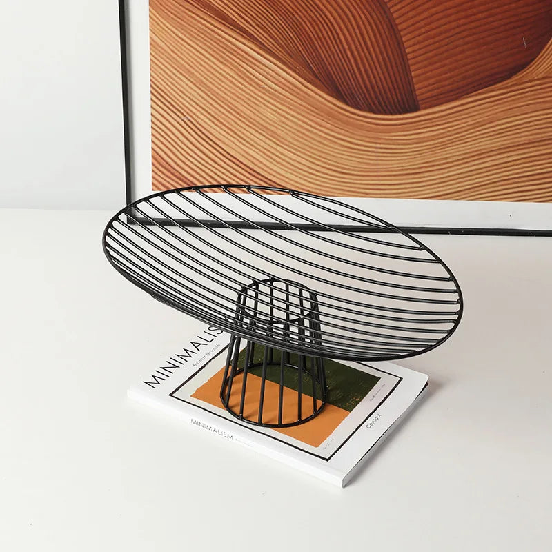 Geometric Line Metal Fruit Tray Afralia™ Hollow High-legged Storage Bowl Home Decor Tray