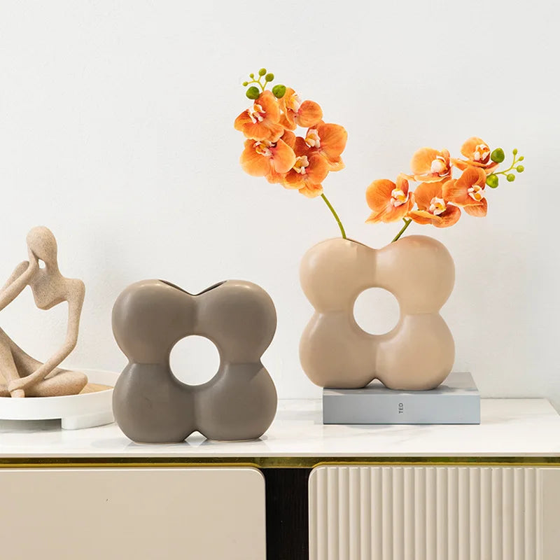 Afralia™ Geometric Petals Ceramic Vase for Home Decor and Flower Arrangement