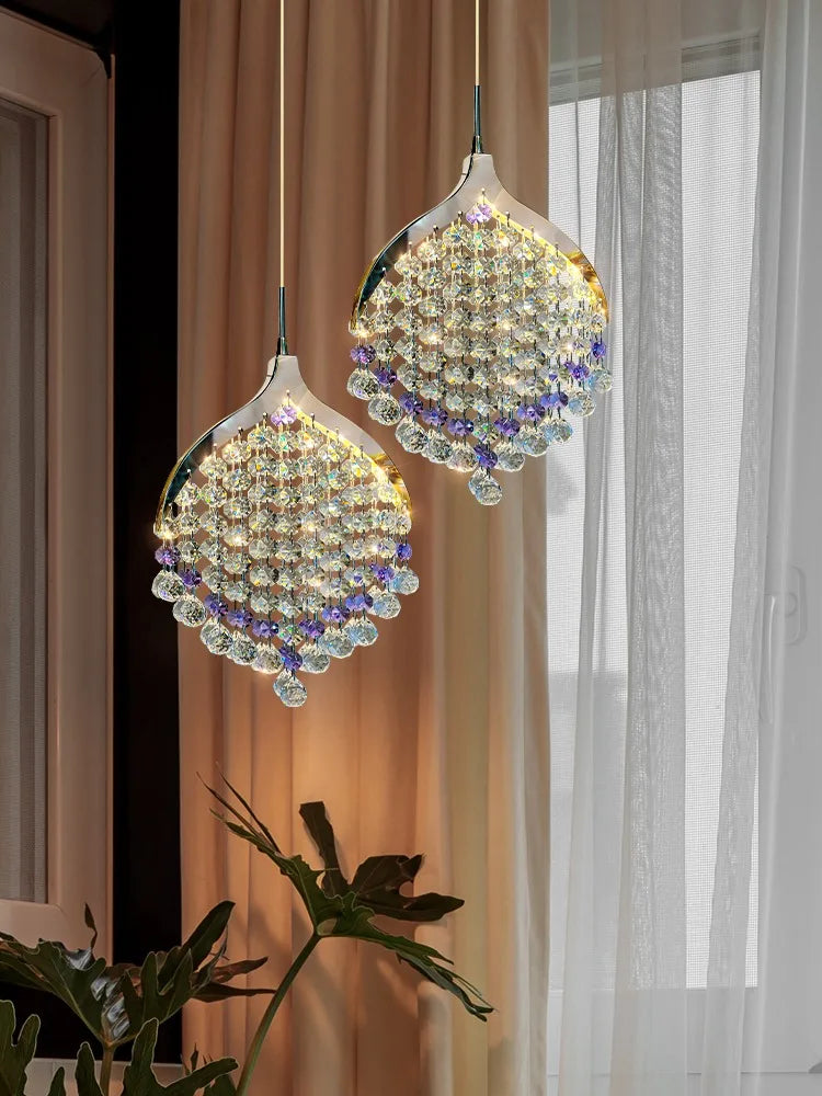 Afralia™ Purple Crystal Chandeliers: Minimalist Restaurant Bedroom Pendant Lamp