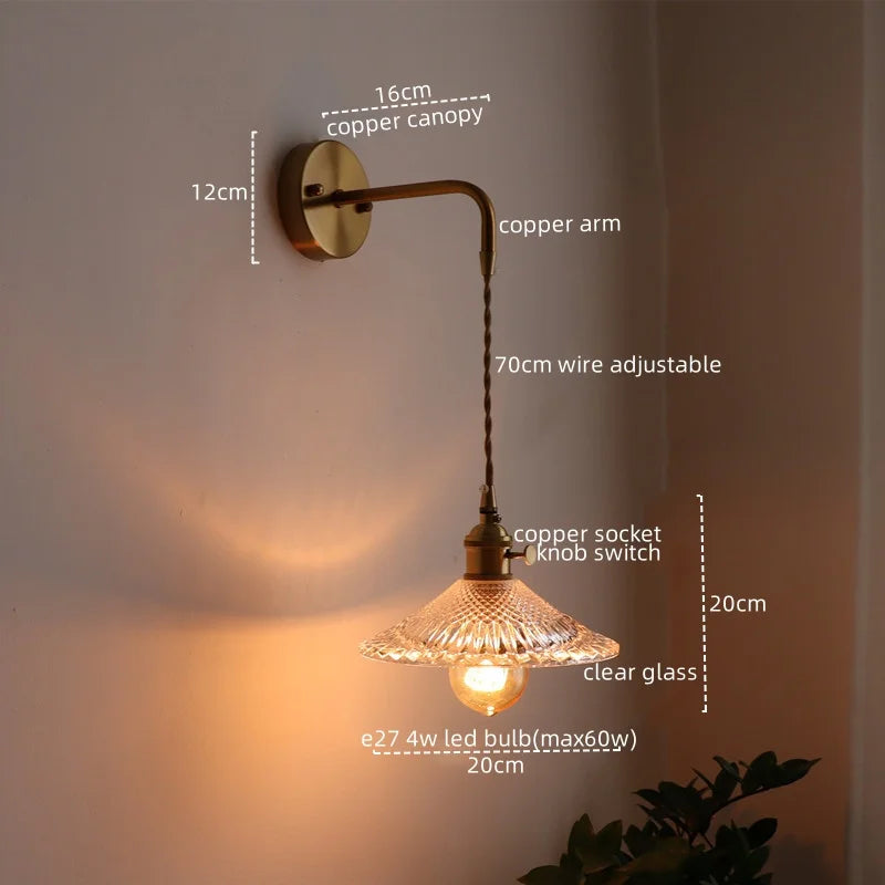 Afralia™ Nordic LED Glass Copper Wall Sconce Modern Living Room Bedroom Light