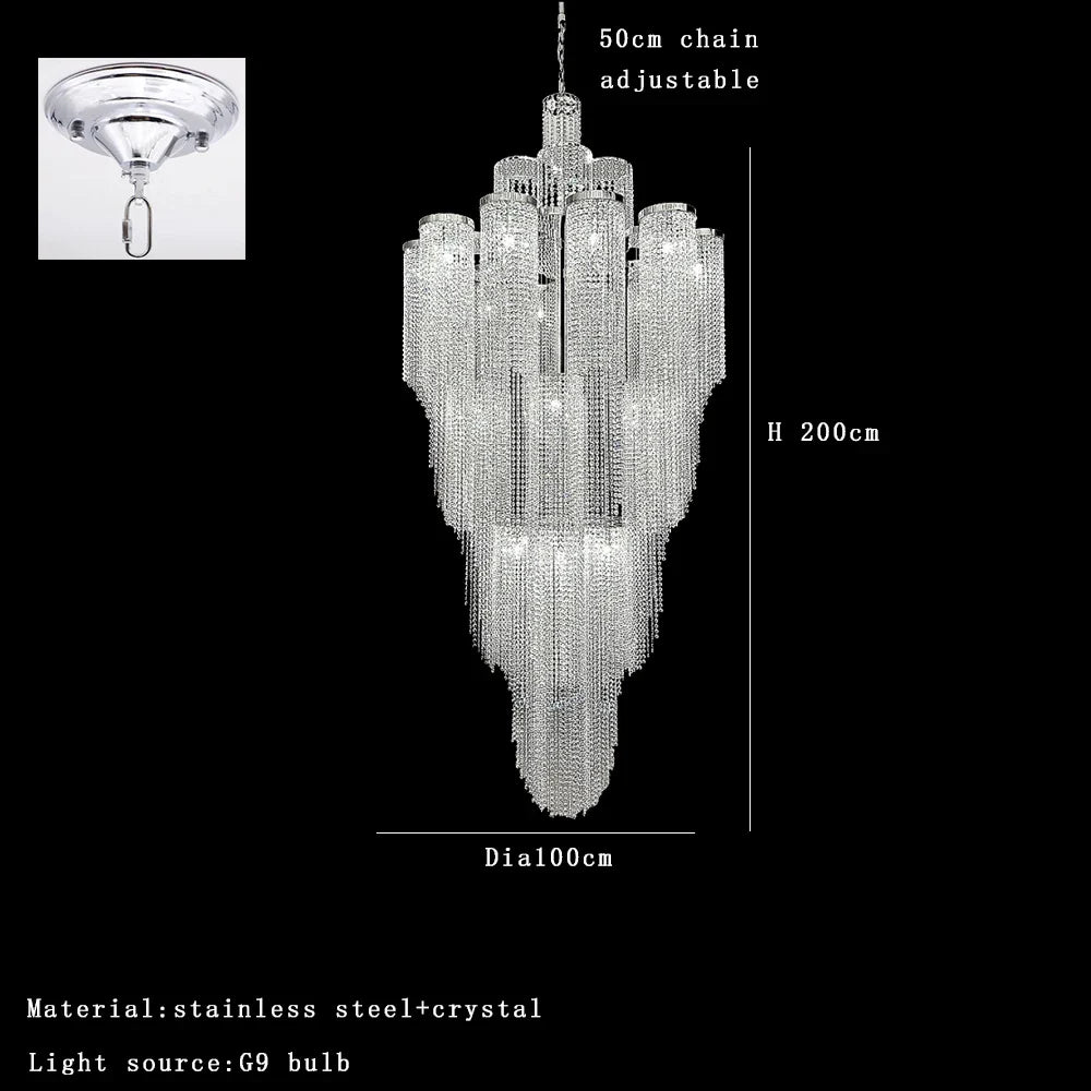 Afralia™ Waterfall Crystal Pendant Light in Silver/Gold - Elegant High Ceiling Villa Duplex Lamp