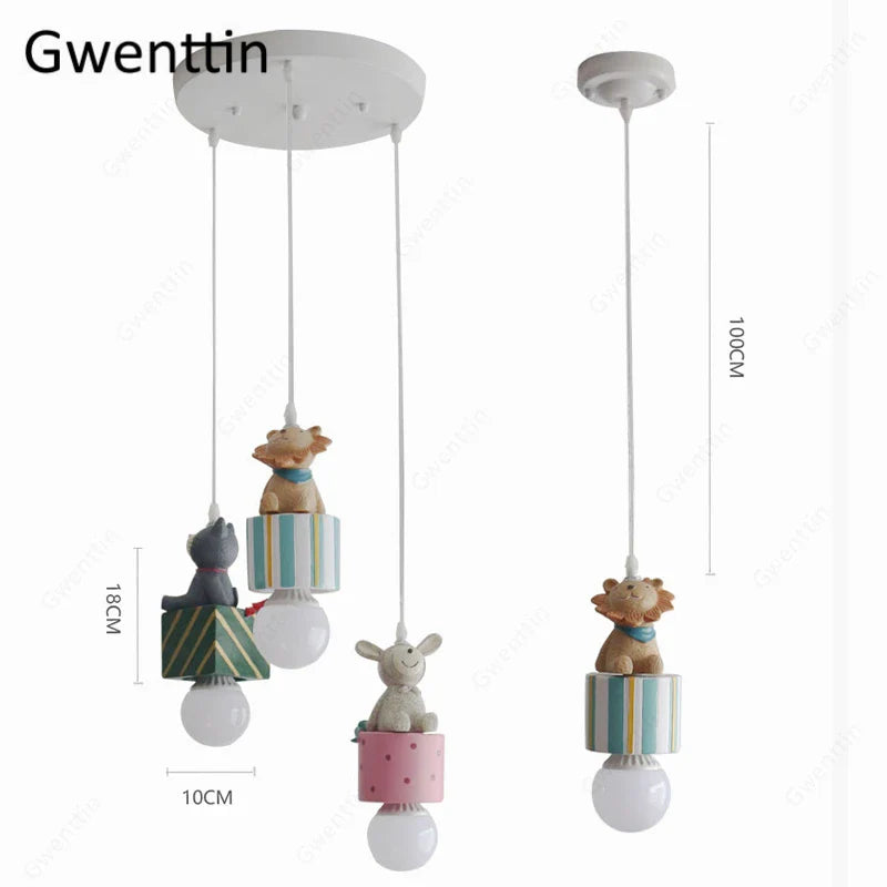 Afralia™ Kids Animal Pendant Lamp: Rabbit Lion Cat LED Ceiling Light Fixture