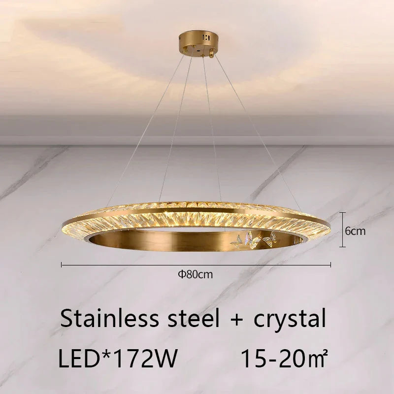 Afralia™ LED Crystal Chandelier for Elegant Room Decor, Flying Disc Ring Ceiling Light