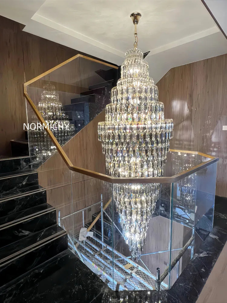 Afralia™ Crystal Luxury Chandelier for Villa Hotel Living Room Spiral Staircase