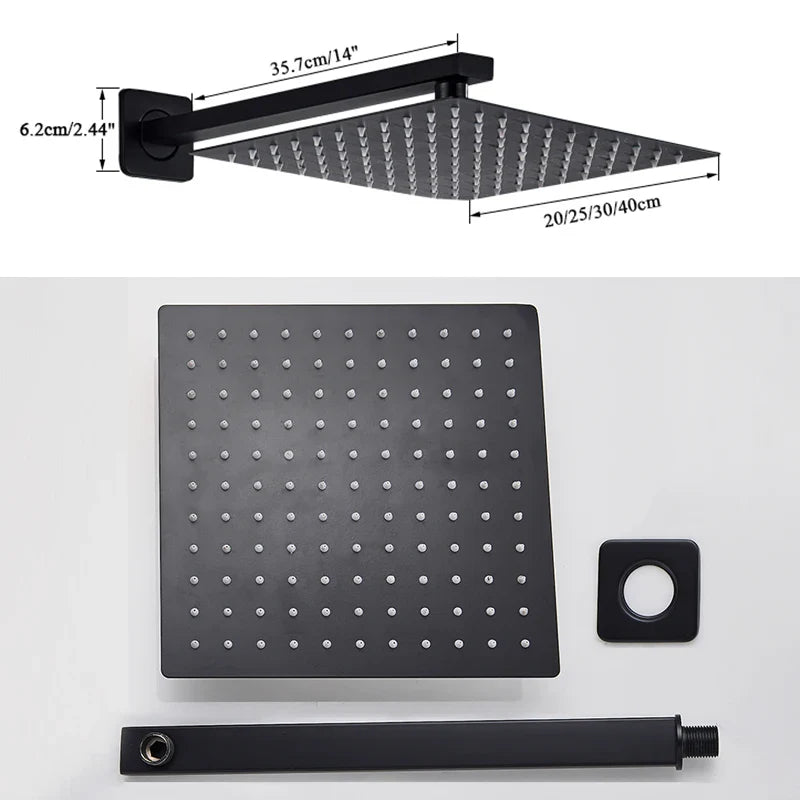 Afralia™ Square Rainfall Shower Head Set with Shower Arm - Various Sizes
