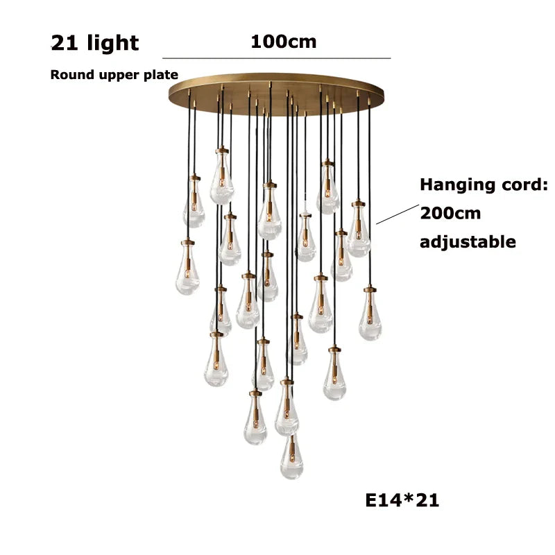 Afralia™ New Copper LED Pendant Light for Living Room and Hotel Staircase