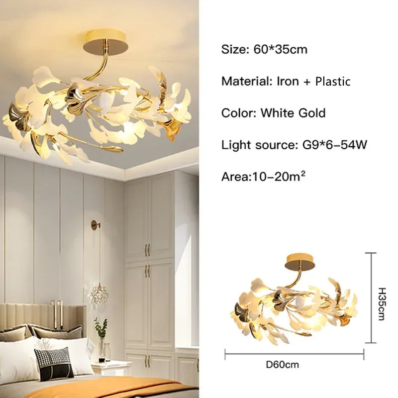Afralia™ Ginkgo Leaf Pendant Chandelier for Nordic Romantic Living Room Decor