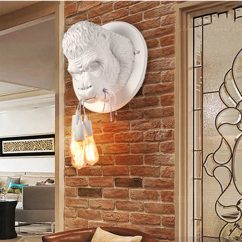 Afralia™ Gorilla Resin Wall Lamp: Modern Retro Animal LED Home Decor Bedside Lighting