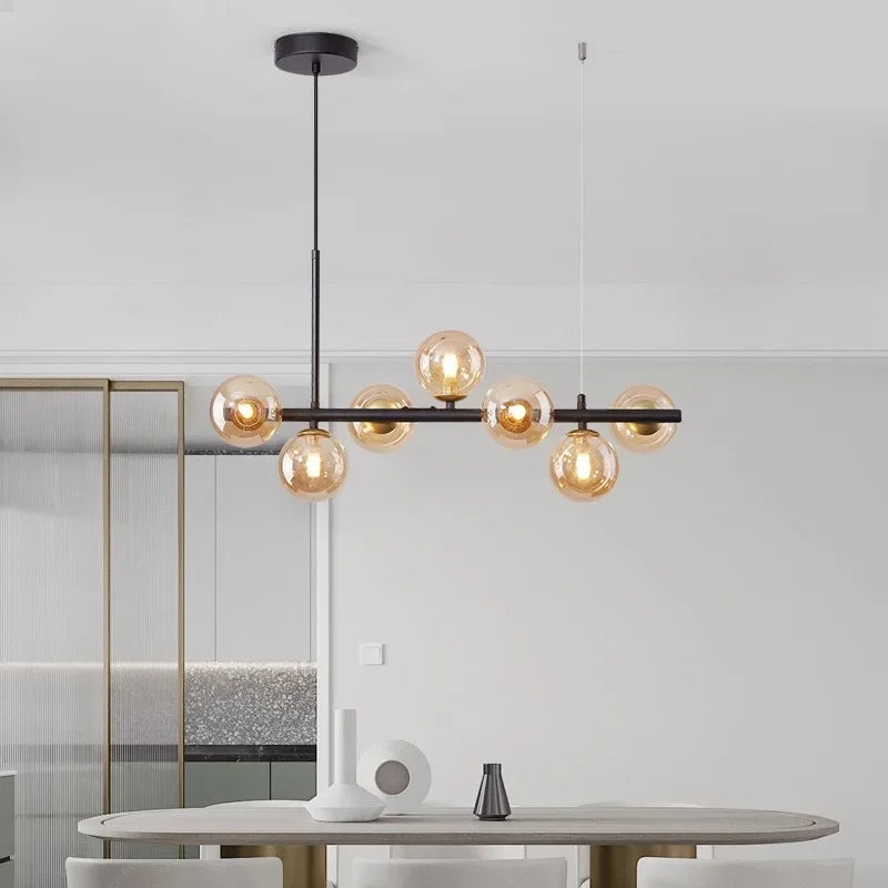 Afralia™ Modern Black LED Pendant Chandeliers for Living Dining Kitchen Lighting