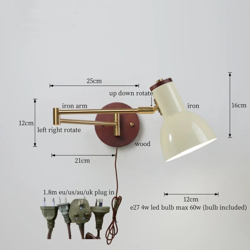 Afralia™ Swing Arm Iron LED Wall Lights, Vintage Style for Living Room, Bathroom, Bedroom