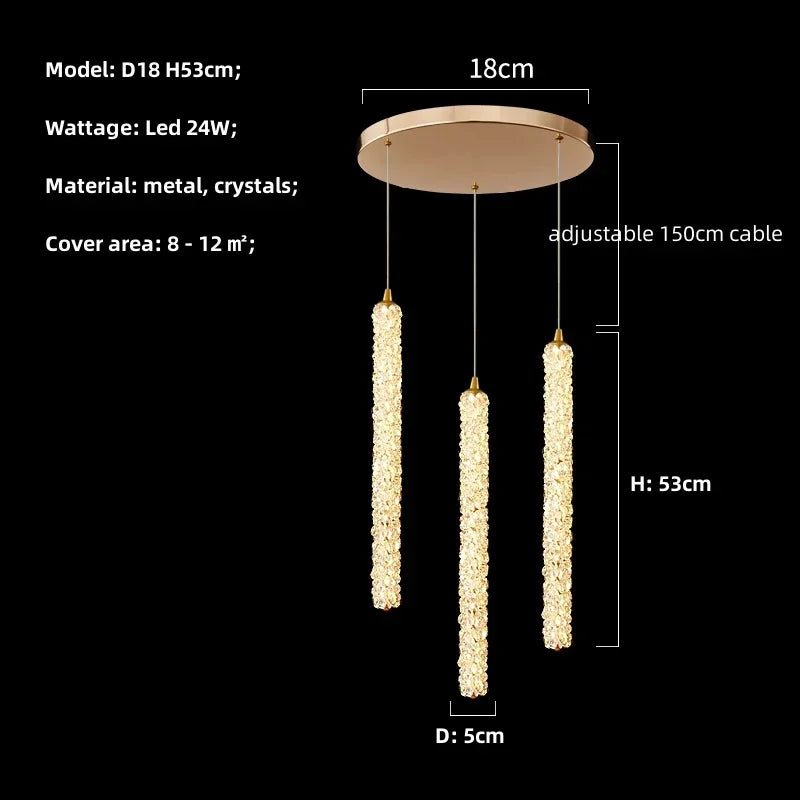 Afralia™ Crystal Pendant LED Chandelier Lamp - Modern Bedside Luminarias for Elegant Home Decor