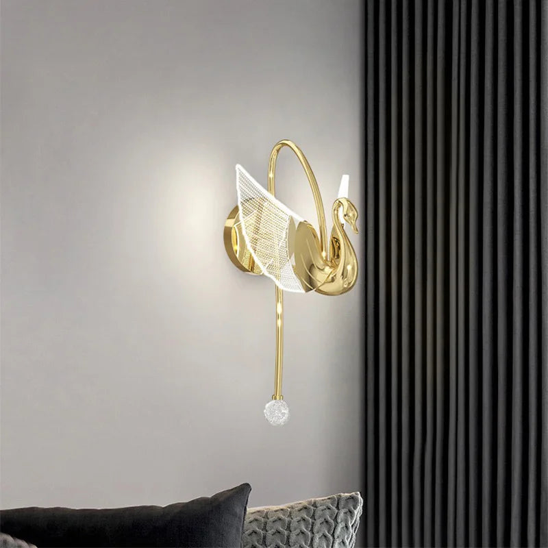 Afralia™ Swan Gold LED Wall Sconce for Home Decor and Indoor Lighting