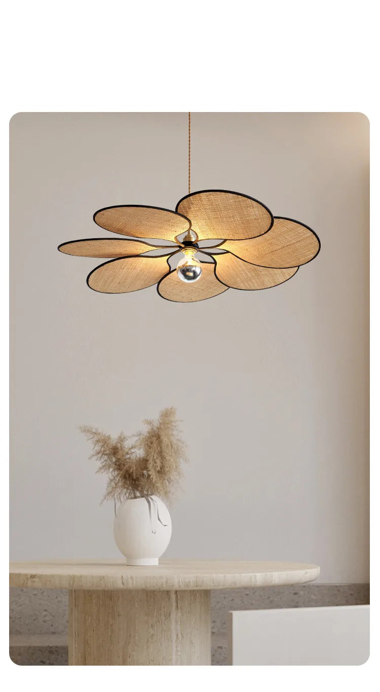 Afralia™ Wabi-sabi Big Flower Rattan Bamboo Pendant Lamps