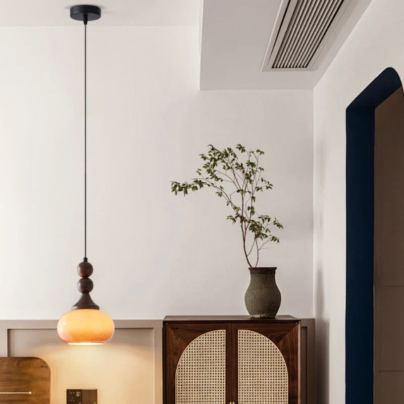 Afralia™ Wood Glass LED Pendant Lamps | French Vintage Hanging Light