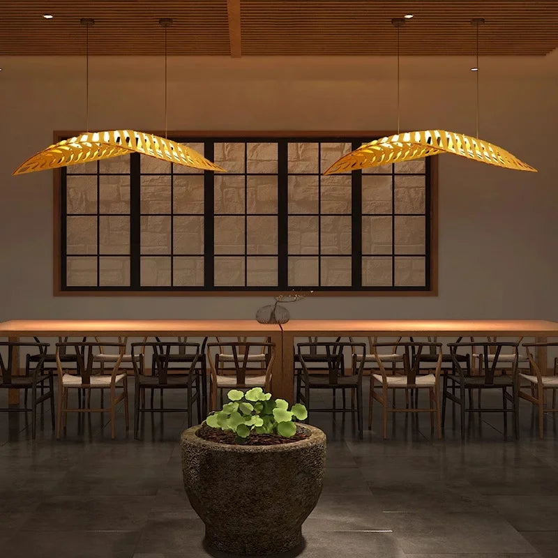 Afralia™ Wood Fish Bone Pendant Light Chandelier - Modern Nordic Style Indoor Hanging Lamp