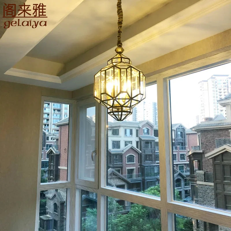 Afralia™ Antique Glass Pendant LED Lamp Copper Vintage Glass Pendant Light