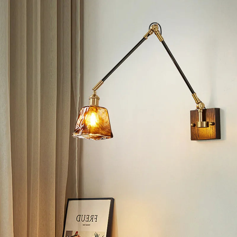 Afralia™ Walnut Wall Lamp: Japanese Style Swing Arm for Bedroom, Study, & Bedside