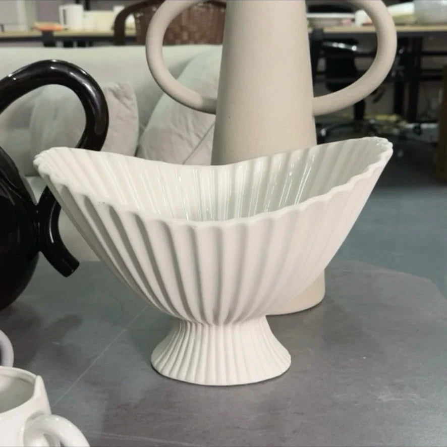 Afralia™ Ceramic Fruit Basket: White Tray Table Decoration for Stylish Living Room