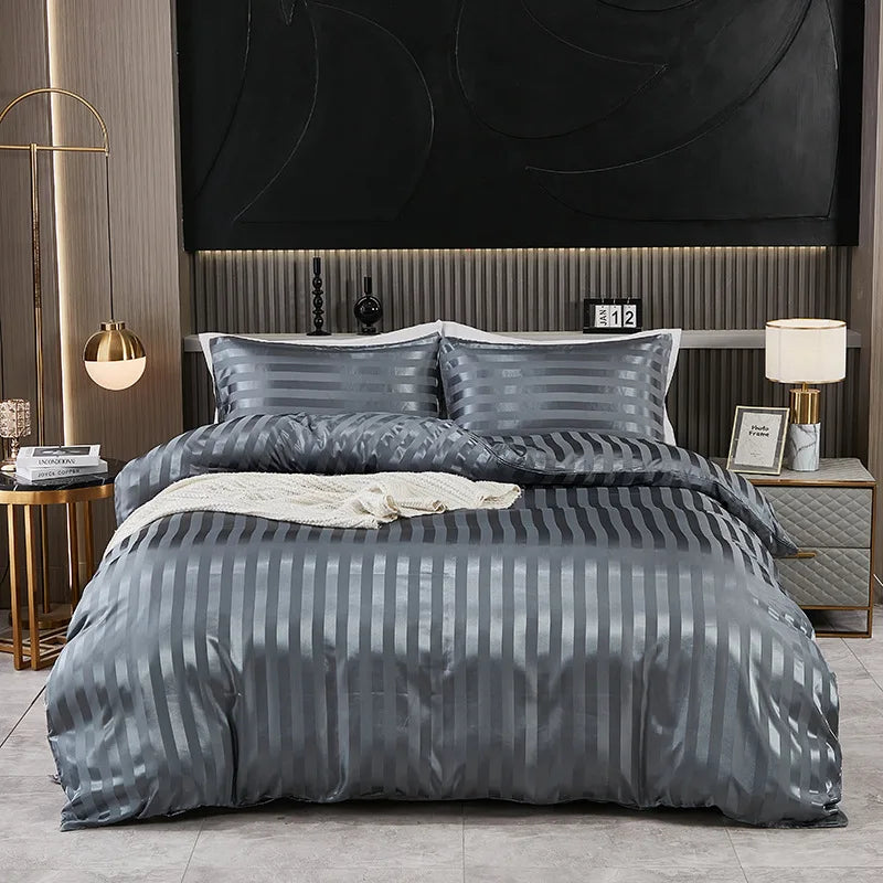 Afralia™ Satin Striped Silk Comforter Cover | High-End Queen King Bedding | Solid Color Luxe Duvet