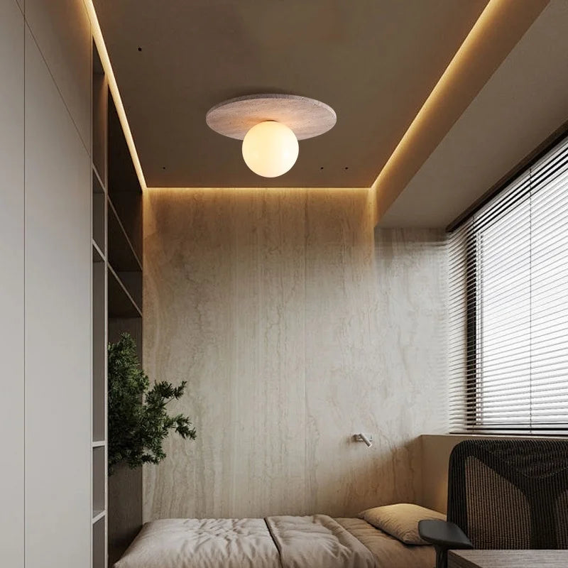 Afralia™ White Glass Ball LED Ceiling Lights Modern Yellow Cave Stone Home Decor