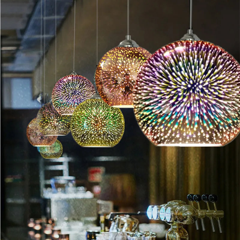 Afralia™ Fireworks Glass Ball LED Pendant Light Fixture for Bar Dining Kitchen