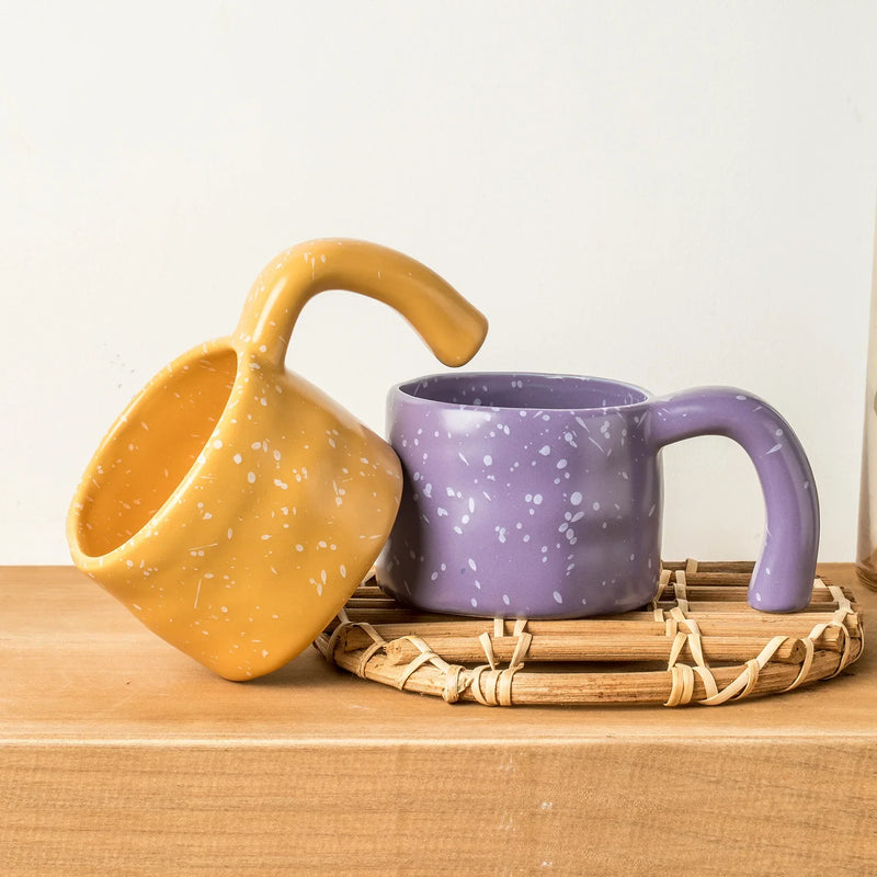 Afralia™ Curved Moon Handle Ceramic Mug - 260ml Simple Nordic Japanese Korean Style