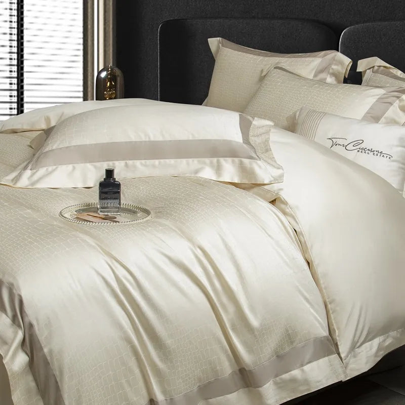 Afralia™ Soft Silky Jacquard Bedding Set - Duvet, Sheet, Pillowcase