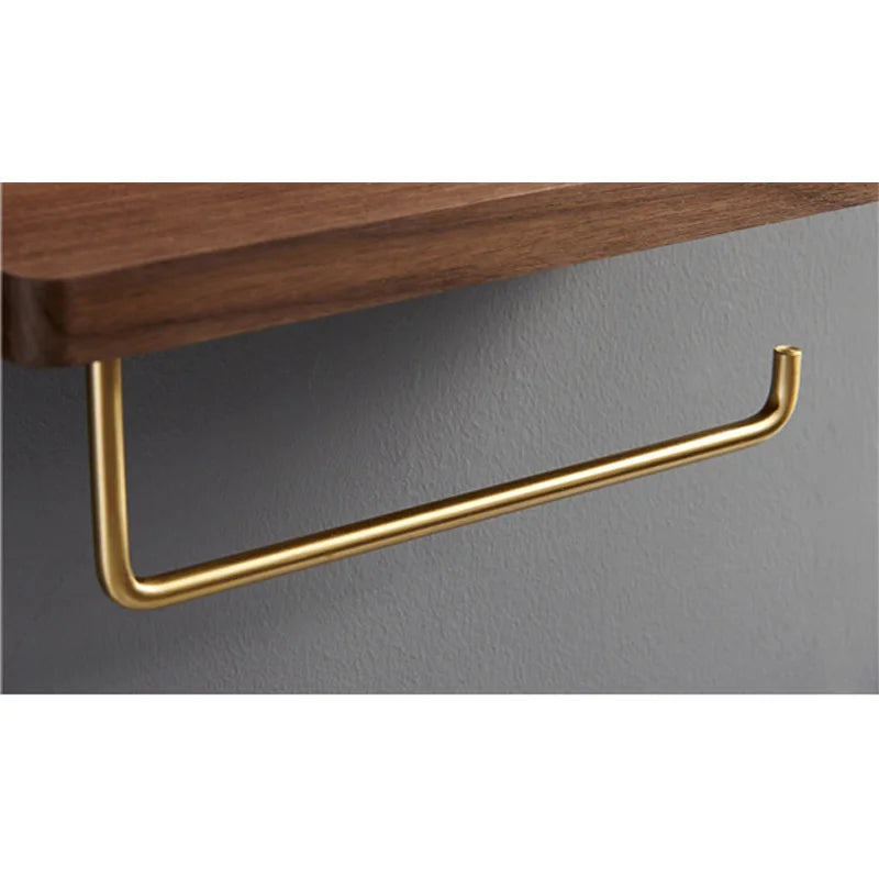 Afralia™ Brass and Wood Toilet Roll Holder & Paper Towel Holder Stand