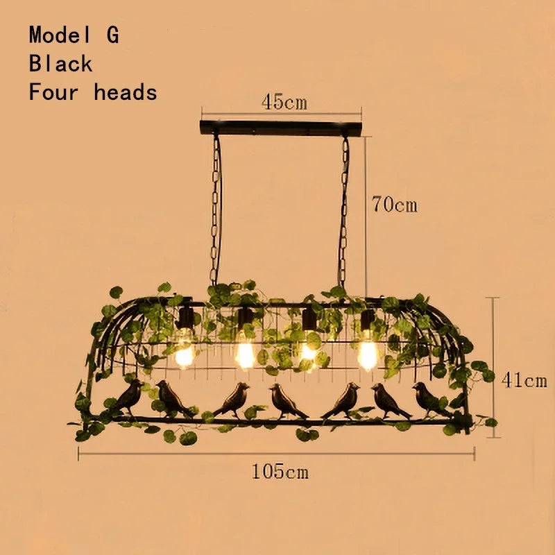 Afralia™ Green Leaf Bird Cage Chandelier for Dining Table and Garden Decor