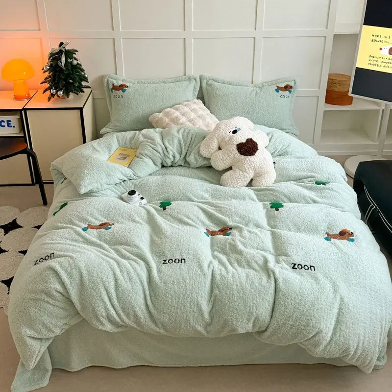 Afralia™ Teddy Velvet Bedding Set for Winter Warmth and High-end Comfort