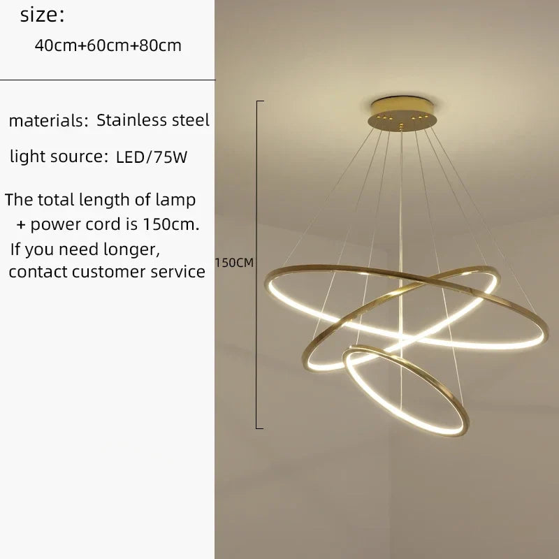 Afralia™ Nordic Golden Circle LED Chandelier for Villa Living Room, Hall Decor & Lighting