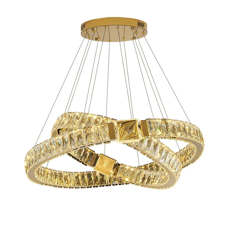 Afralia™ Crystal Block Gold Ring Pendant Light - Luxury Dimmable Ceiling Decor