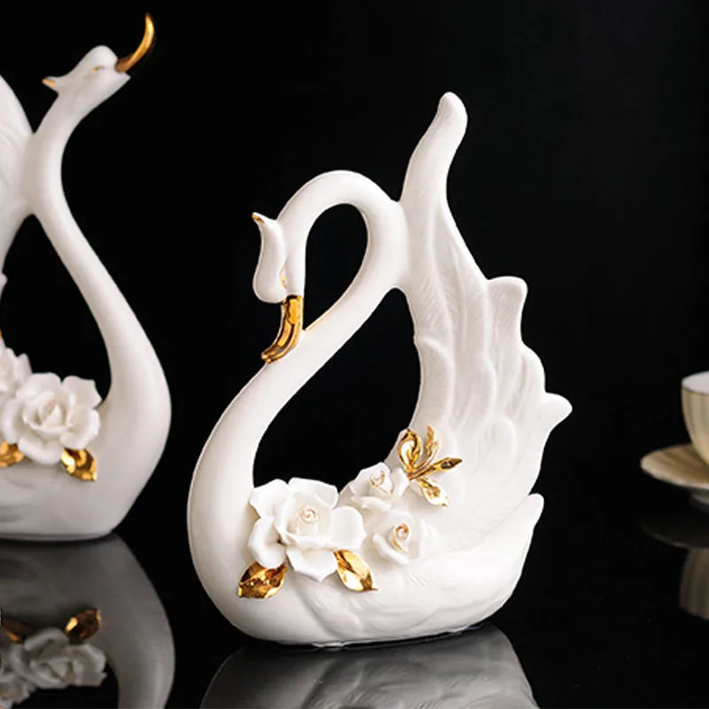 Afralia™ Swan Sculpture Set: Elegant Ceramic Statues for Home Decor & Wedding Gift