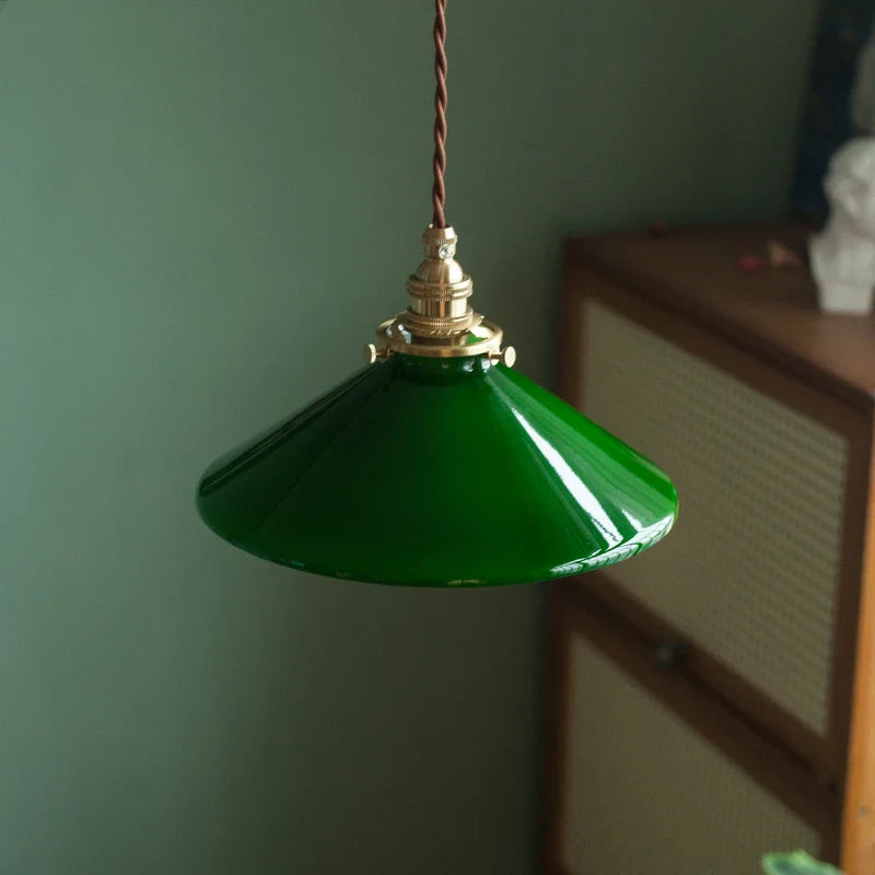 Afralia™ Edison Vintage Pendant Lamp Green Glass Copper Socket Home Decor