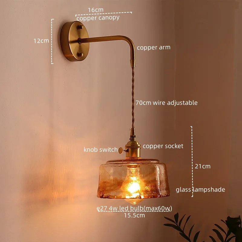 Afralia™ Glass Copper LED Wall Sconce Vintage Style for Bedroom Dining Room Mirror Lighting